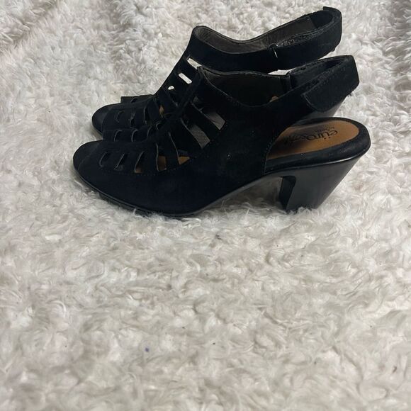 Euro Soft by Sofft leather suede Black Heeled Shoes with Cage Design SZ7.5M - Picture 1 of 11